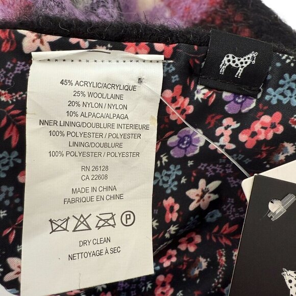 ECHO Wool Blend Scarf Black Plaid Reverse Floral Fringed NWT - Picture 10 of 10